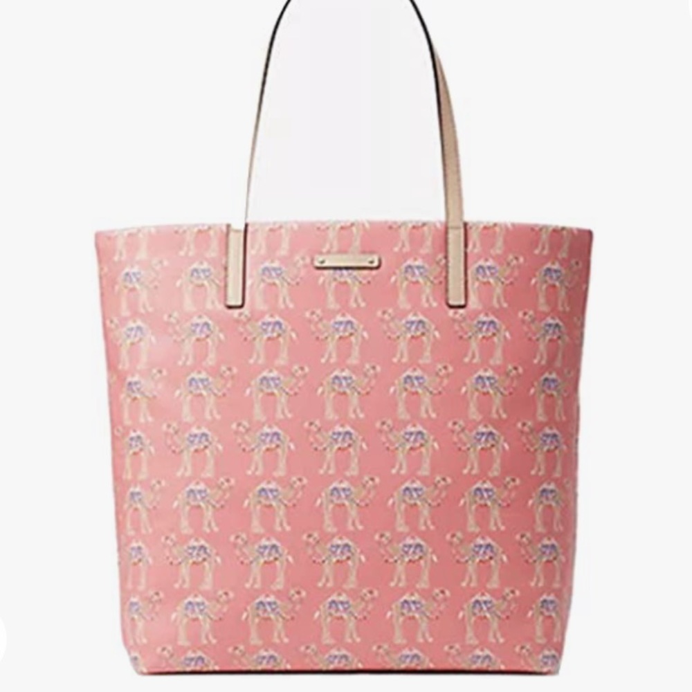 Kate Spade Spice Things Up Pink Camel Tote Bon Shopper Bag Purse Coated Canvas